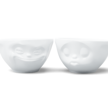 Set de 2 bols moyen N°1 "Bisou & Malin" en blanc, 200 ml 