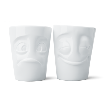 Set de 2 mugs sans anse N°2 "Joyeux & Perplexe" en blanc, 350 ml