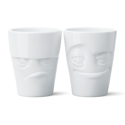 Set de 2 mugs sans anse N°1 "Grognon & Espiègle" en blanc, 350 ml 