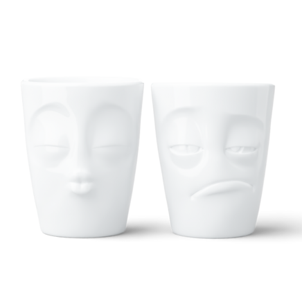 Set de 2 mugs N°3 "Gourmand & Rieur" en blanc, 350 ml 