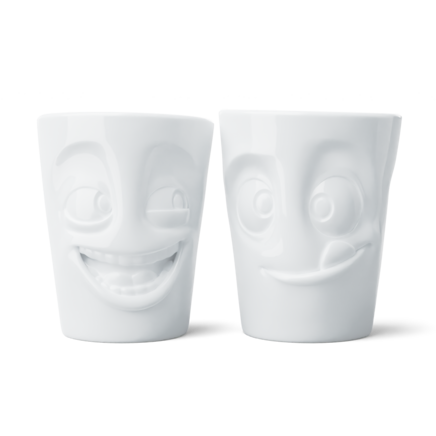 Set de 2 mugs N°3 "Gourmand & Rieur" en blanc, 350 ml 