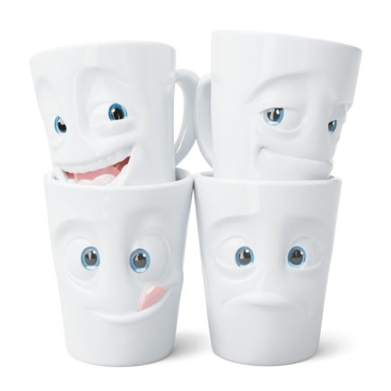 Movie Quartet Set: Mug with Handle Impish, Baffled, Tasty, Joking – Movie Edition + 5 Postcards