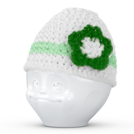 Egg cup hat with flower white/green