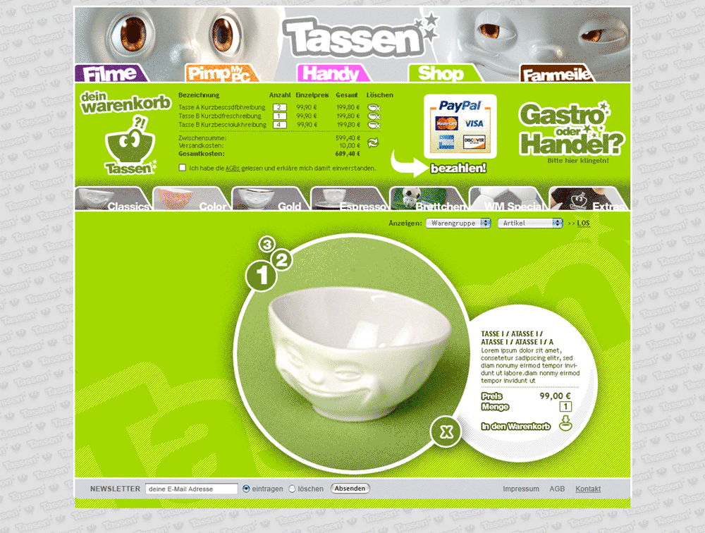  Brand management was also part of this. Perhaps you still remember. At the start, our website was called tassen.tv, only later becoming 58products.com. Or the branding of the first two bowls – there were 2 different logos and icons. And social media? It feels like it's been there forever. In 2007, some were already out of the starting blocks and on the way to becoming more important. But you didn't have to stay on the ball constantly. Fortunately so, because there were plenty of other things to be working on. 